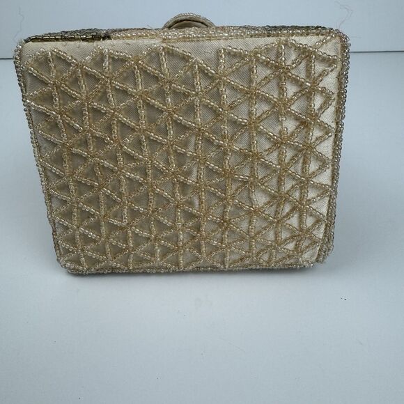Rare Moni Couture Triangle Top  Handle Silver Gold Beaded Eiffel Tower Purse Bag - Picture 7 of 15